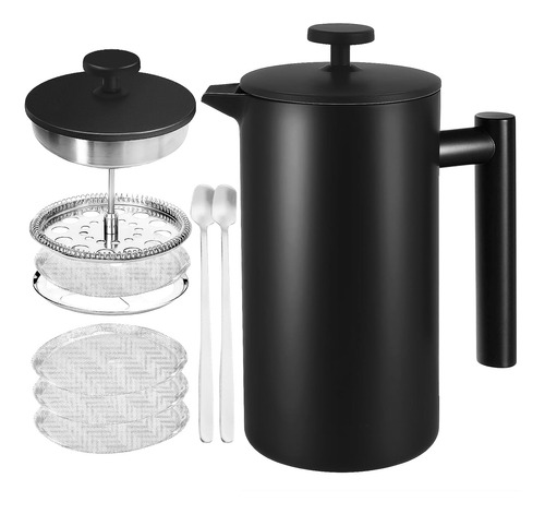 Cafetera Prensa Francesa Acero Inoxidable 1000ml Negra