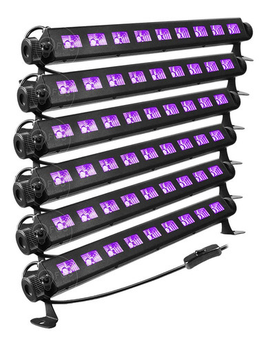 Kit 6 Ribalta Luz Negra Uv Neon Ultravioleta 50cm 9 Leds 3w Bivolt