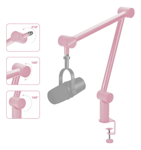 Soporte Brazo Para Micrófono Boom Audio Estudio Bomge 808 Color Rosa