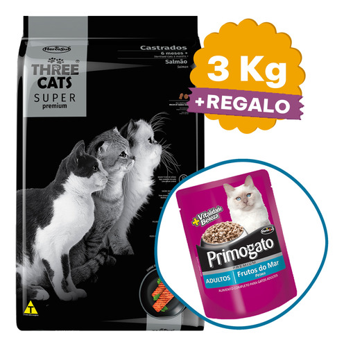 Alimento Three Cats Super Premium Castrado 3 Kg + Regalo