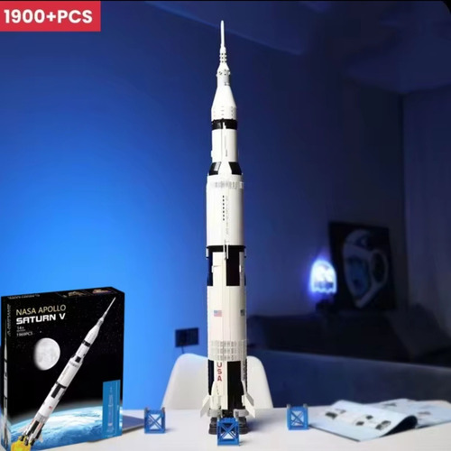 Blocos De Montar Foguete Saturn Apollo V Com 1.969 Peças