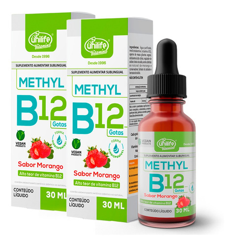 Kit 2 Vitamina B12 Methyl Unilife  Sabor Morango 30 Ml Sabor Sem Sabor