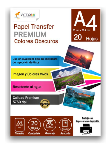 Papel Fotográfico Transfer Colores Oscuros A4 20 Hojas 