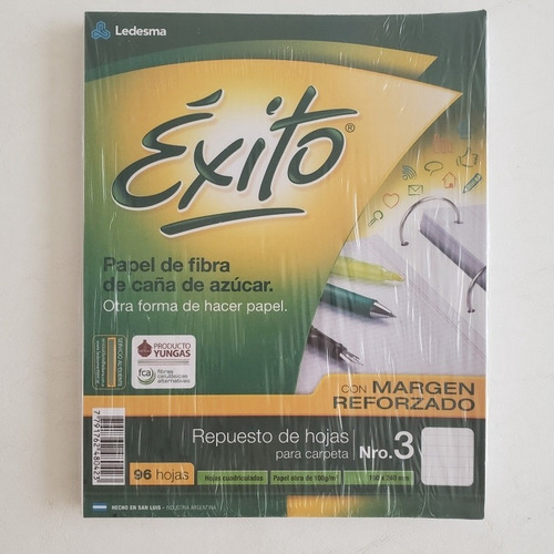 Éxito Repuesto 96h Carpeta N°3 Cuadriculado Margen Reforzado