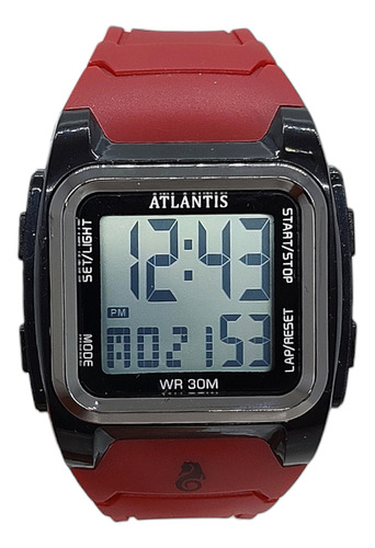 Relógio Atlantis Digital Com Luz Alarme Data Cor Vermelho