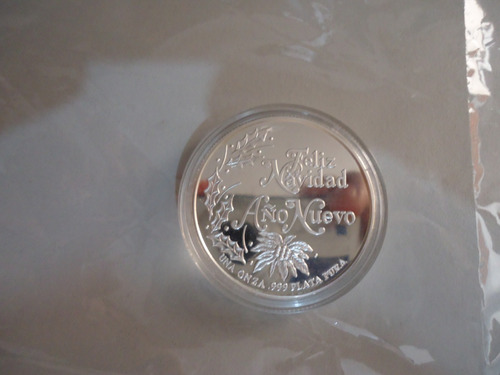 Medalla Onza De Plata Pura Ley .999 Feliz Navidad Año Nuevo