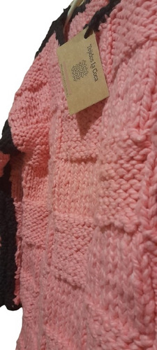 Sweater Dama Tejido A Mano A Cuadros Rosa Y Negro (tlc80)