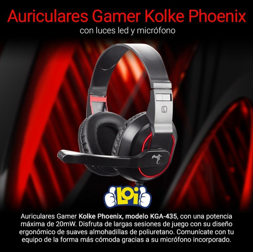 Imagen 5 de 6 de Auriculares Gamer Kolke Phoenix Luces Led Micrófono Loi