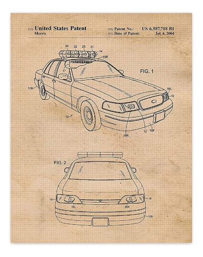 Poster De Patente De Coche De Policia Vintage  Juego De 1 