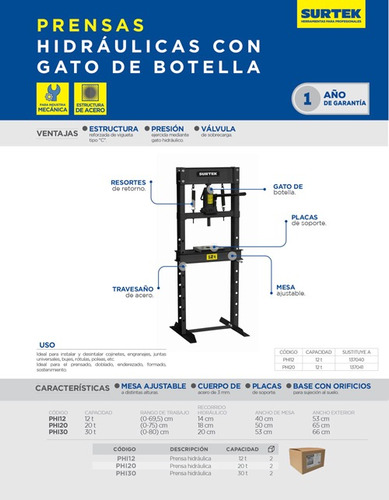 Imagen 2 de 6 de Prensa Hidráulica De Acero Industria Mecanica 30ton Surtek