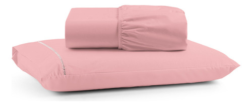 Lençol Solteiro C/ Elastico E Fronha Algoddão 180 Fios Cor Rosa Desenho Do Tecido Liso
