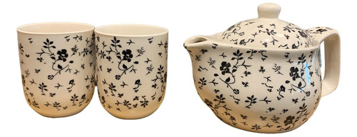 Set Tetera De Porcelana C/ Infusor 450ml + 2 Vasos Porcelana