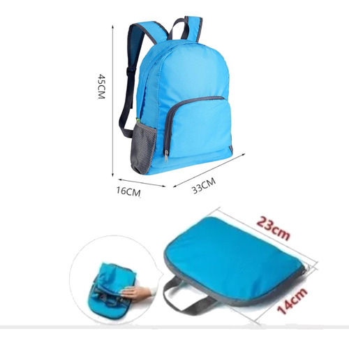Mochila Plegable Ultraliviana Unisex De Viaje Urbana Mochila De Mujer Hombre Bolso Convertible Color Celeste