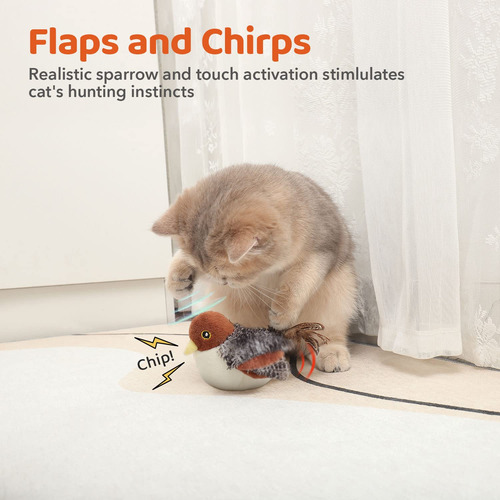 Juguete P/gatos, Pajaro Con Aleteo Y Chirrido Recargable Usb