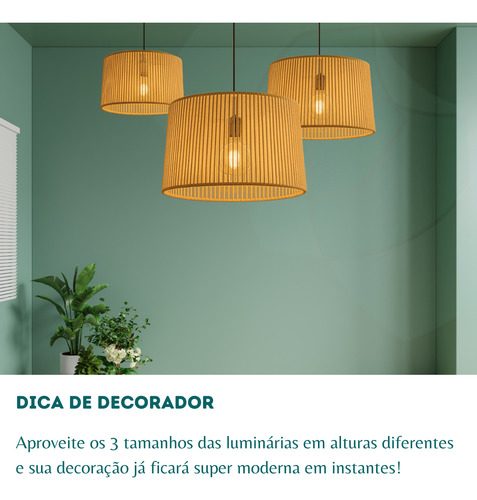 Kit 2 Lustre Pendente Rústico Grande 50cm Sisal Com Fio