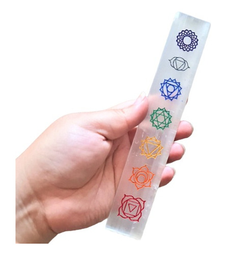 Vara Selenita Grabada Con Los 7 Chakras