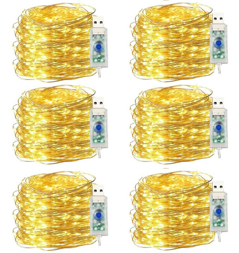 6pcs 20m Navidad Usb Led Cobre Alambre Hada Cadena Luz