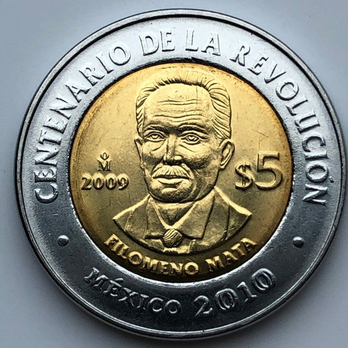 Mexfm-u4 México 5 Pesos Filomeno Mata 2009 Unc-bu Ayff (Usado)