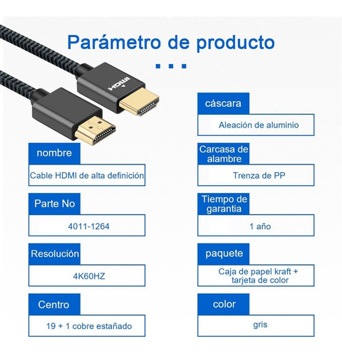 Imagen 7 de 10 de Cable Hdmi 2 Metros Hd 4k 60hz Tv Pc Laptop Ps4 Xbox