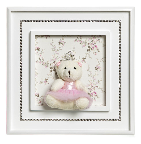 Quadro Princesa Strass Ursa Grande Rosa Quarto Bebê Infantil