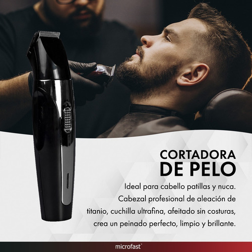 Imagen 3 de 6 de Máquina Cortar Pelo Recargable Afeitadora Barba Patillas