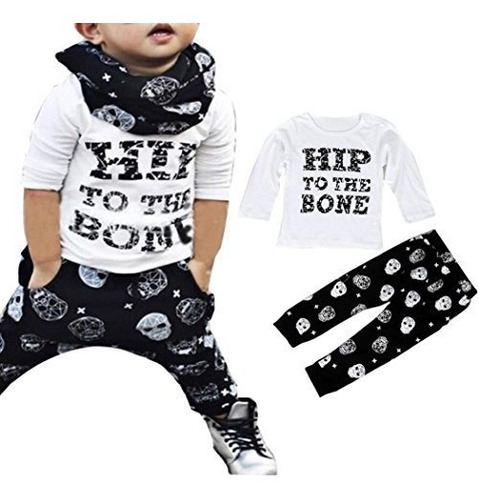 Ecosin (tm) Fashion 1set Baby Boys Letter Print Tops + Skull