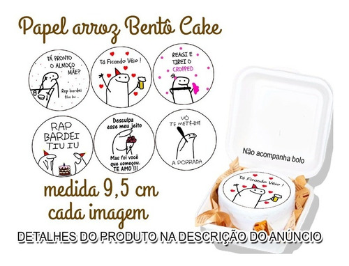 Imagem 1 de 7 de Kit Com 42 Papel De Arroz Bento Cake Mini Bolo Flork 9,5 Cm
