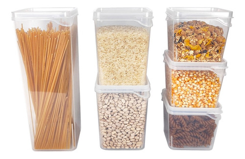 Armazém Do Básico Kit 6 Potes Modulares Para Mantimentos Empilháveis Com Tampa