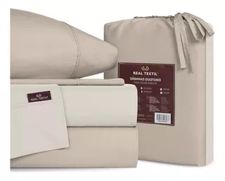 Sábanas Duotono King Size Microfibra Real Textil Color Beige / Khaki