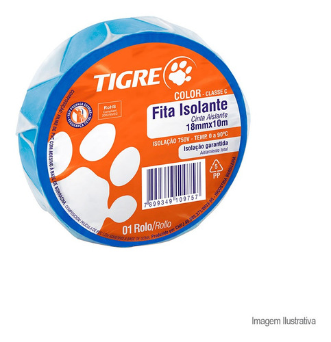 Fita Isolante Color 18mmx10m Azul - Tigre