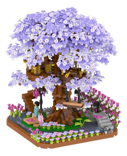 Mini Bloques De Construcción Diy Casa Del Árbol Flor Púrpura