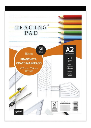 Bloco Prancheta Opaco Com Margem A2 50 Folhas Tracing Pad