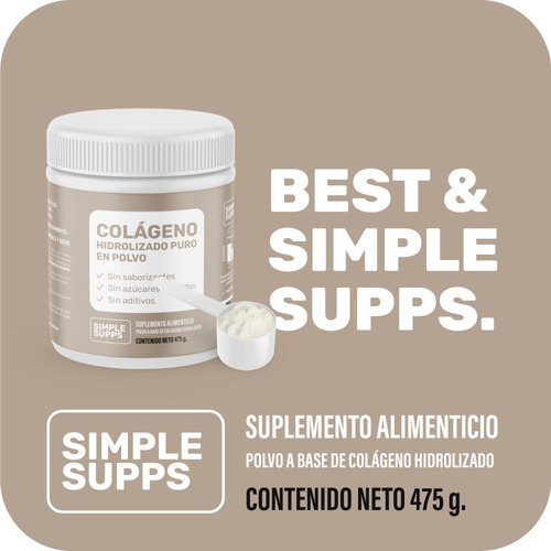 Imagen 2 de 8 de Colágeno Hidrolizado Polvo Simplesupps 475gr 47.7 Porciones Sabor Neutro