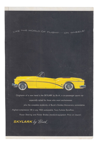 1953 Automovil Buick Skylark Pagina Publicitaria Vintage 