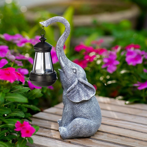 Estatua Elefante Farol Solar Decoracion 11  Luz Led Para