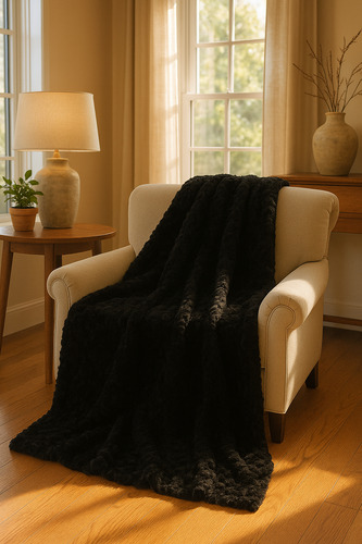 Manta Colcha Para Sillón O Cama De Piel Elegante Negro Rococó