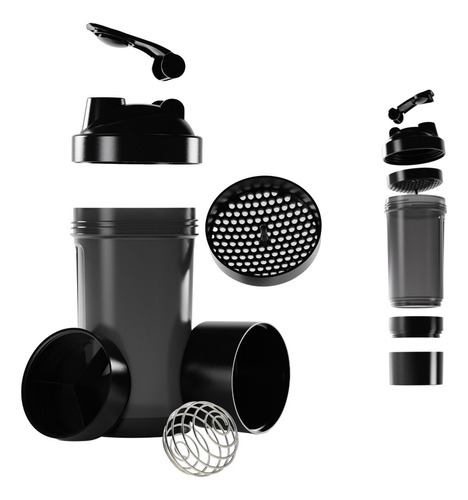 Kit 50 Coqueteleiras Academia Compartimento Preta Cor Preto