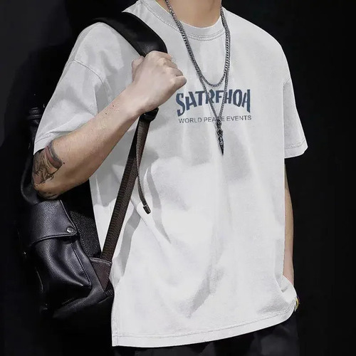Camiseta De Algodón Con Diseño Estampado, Corte Holgado, Est