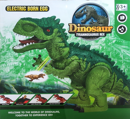 Dinosaurio Tiranosaurio Rex Camina Luces Sonido Personaje T Rex Verde