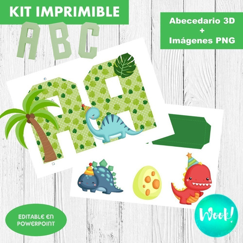 Kit Imprimible Dinosaurio Bebé Letras 3d Editable + Pdf 