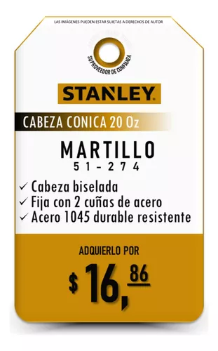 STANLEY 51-274 MARTILLO DE UÑA MANGO DE MADERA CABEZA CONICA 20 OZ