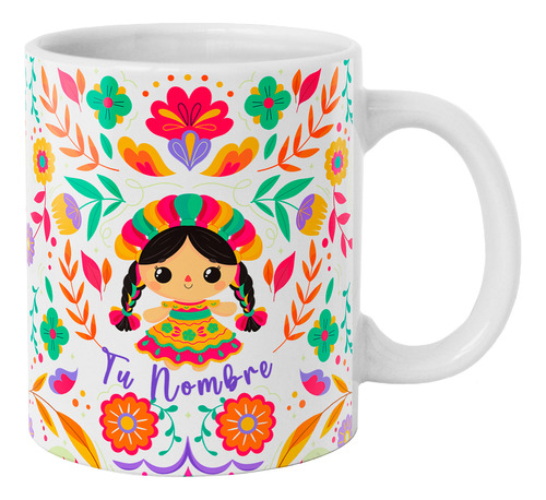 Taza De Diseño Mexicano Muñeca Lele Flores Nombre