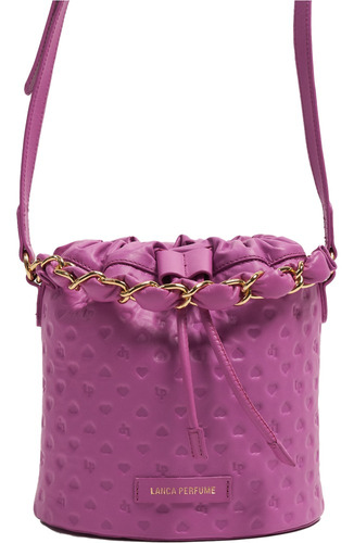 Bolsa Bucket Couro Lança Perfume Embossed Coração Rosa Femin