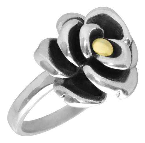 Hermoso Anillo Rosa Flor De Plata 925 Y Oro 18k - Exclusivo