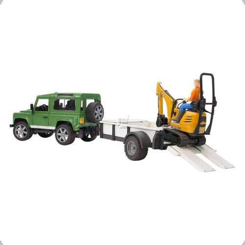 Bruder 2593 Jeep Land Rover Con Trailer Cat + Excavadora Jcb
