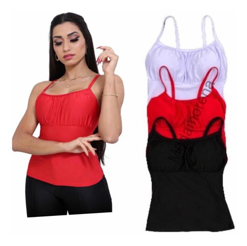 Kit Com 3   Blusa   Feminina De Alcinha Com Bojo  Suplex 