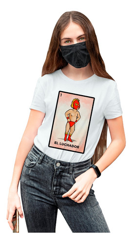 Playera Dama Alfa Estampada Cartas De Loteria El Luchador