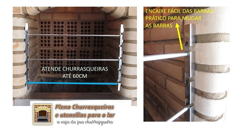 2 Suportes Churrasqueira 100% Inox Com 3 Barras Inox 60cm