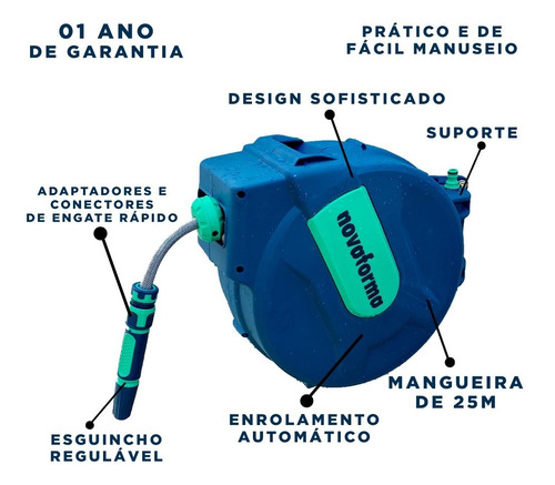Imagem 2 de 4 de Mangueira Para Jardim 25m Enrolador Automático Completo