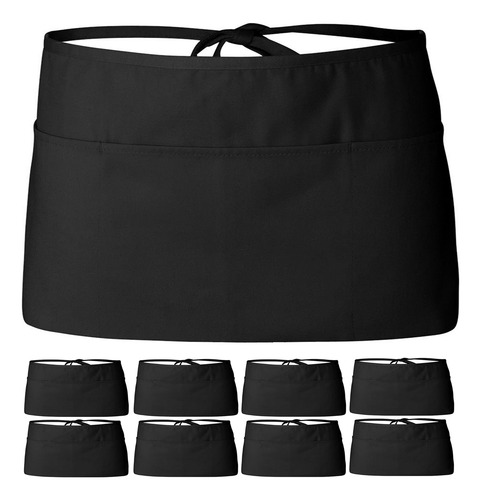 Paquete 12 - Delantales De Cintura De Servidor Negros, Medio